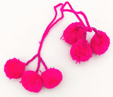 Fuchsia Pink Beaded Pom-Pom Tassels Latkan, Pompom Decorations, Pom poms
